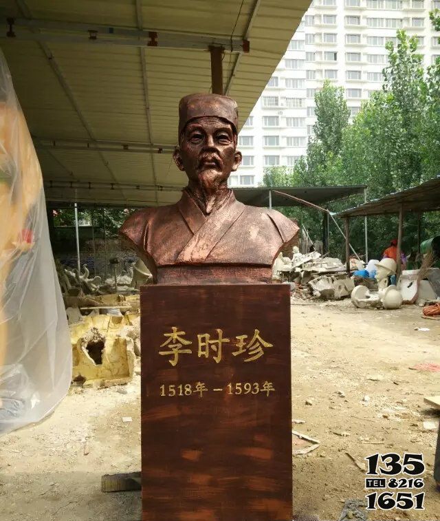 李时珍雕塑-公园明朝医学名人李时珍铸铜雕塑高清图片
