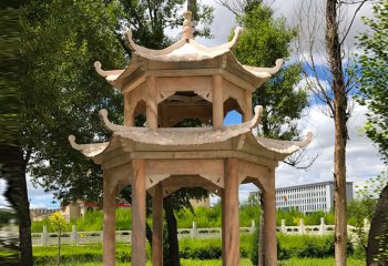 凉亭雕塑-城市公园摆放双层大理石凉亭雕塑