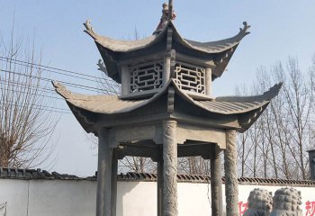 凉亭雕塑-景区寺庙青石仿古雕刻镂空凉亭雕塑