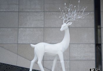 鹿雕塑-城市街道创意玻璃钢白色鹿雕塑