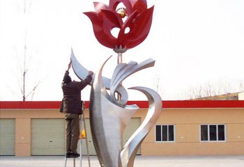 玫瑰雕塑-户外大型不锈钢抽象玫瑰花雕塑
