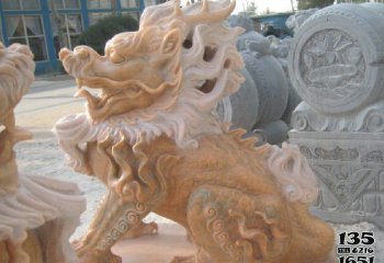 麒麟雕塑-晚霞红石雕户外景区广场麒麟雕塑