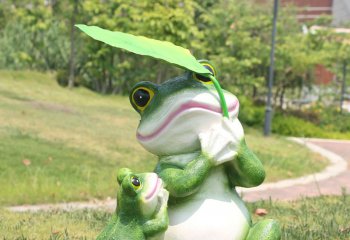 青蛙雕塑-花园玻璃钢两只撑荷叶青蛙雕塑