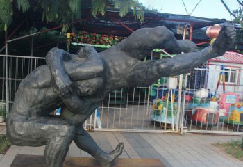 摔跤雕塑-游乐场摆放摔跤人物青铜雕塑