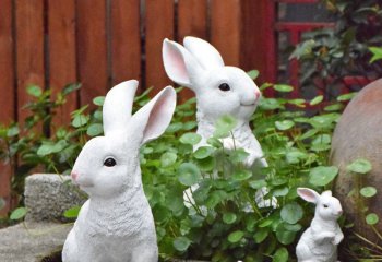兔子雕塑-草坪四只白色玻璃钢兔子雕塑