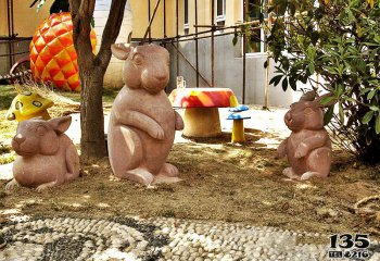 兔子雕塑-庭院三只抽象玻璃钢兔子雕塑