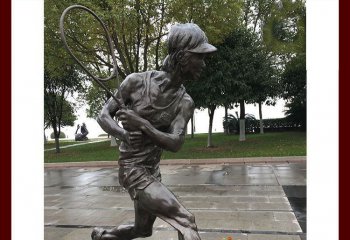 网球雕塑-学院体育场打网球的运动员玻璃钢仿铜雕塑