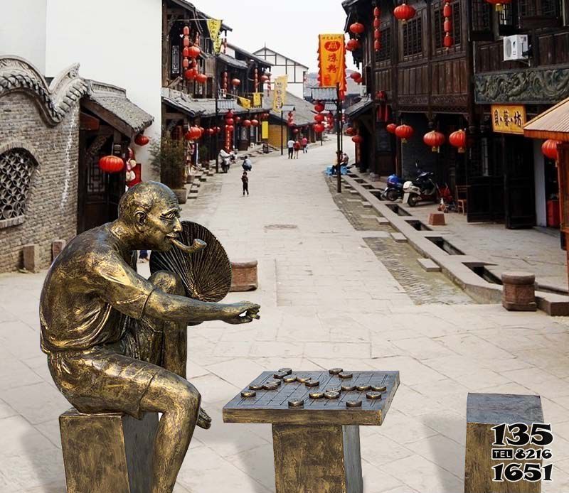 下棋雕塑-步行街下象棋人物铜雕下棋雕塑高清图片