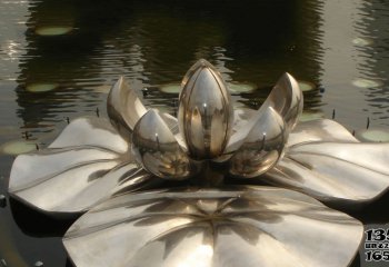 荷花雕塑-池塘创意不锈钢镜面荷花雕塑