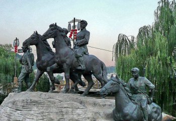 红军雕塑-公园铜雕骑马的红军雕塑