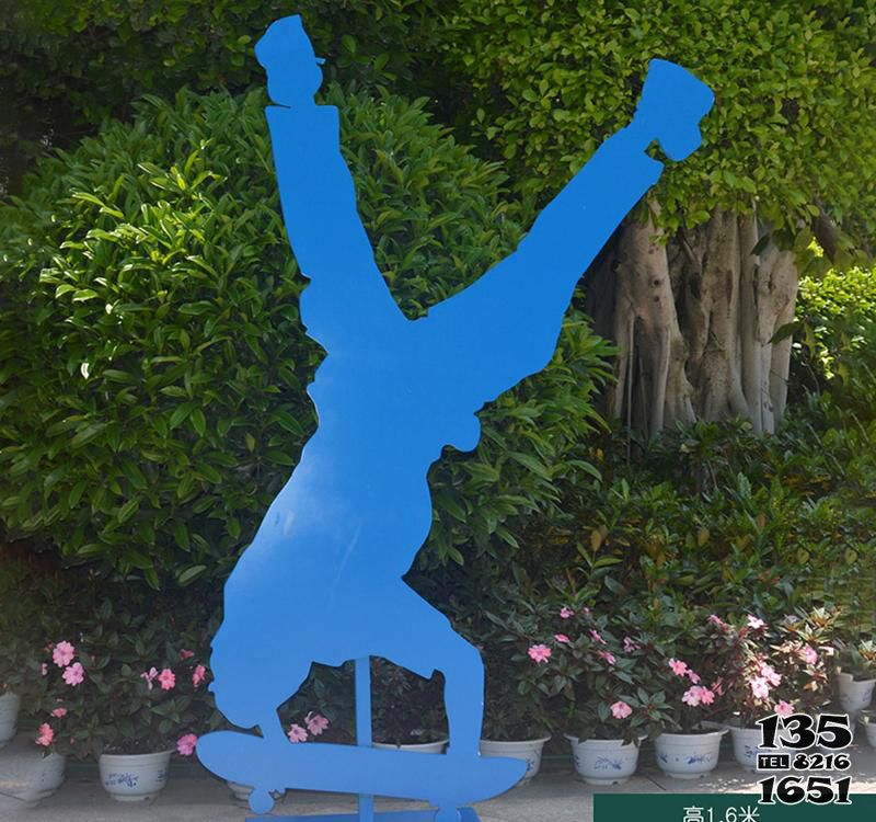 滑板雕塑-花园不锈钢滑板剪影人物雕塑