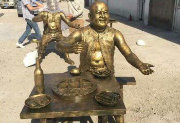 火锅雕塑-户外园林摆放吃火锅广场人物铜雕