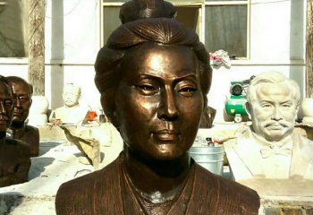 李清照雕塑-学院公园摆放古代女词人李清照胸像玻璃钢仿铜雕塑