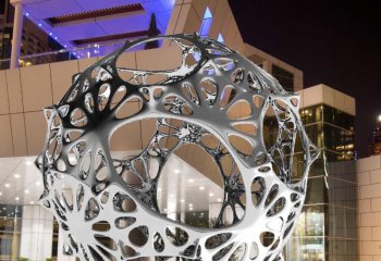 镂空球雕塑-酒店大厦创意抽象不锈钢镂空球雕塑
