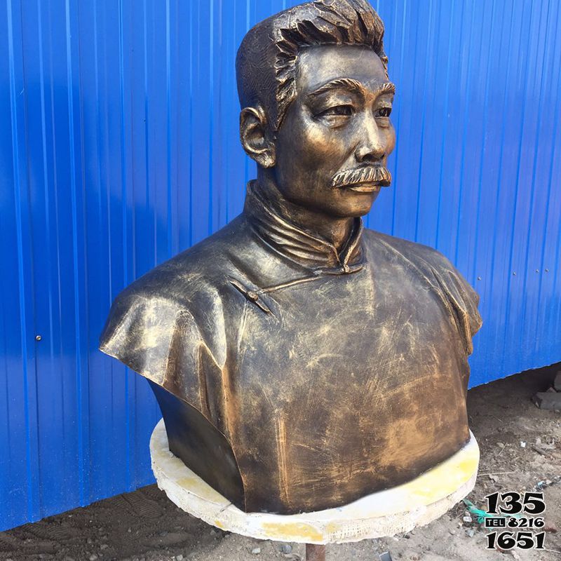 鲁迅雕塑-不锈钢仿铜胸像校园名人鲁迅雕塑高清图片