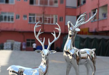 鹿雕塑-公园景区不锈钢镜面鹿雕塑