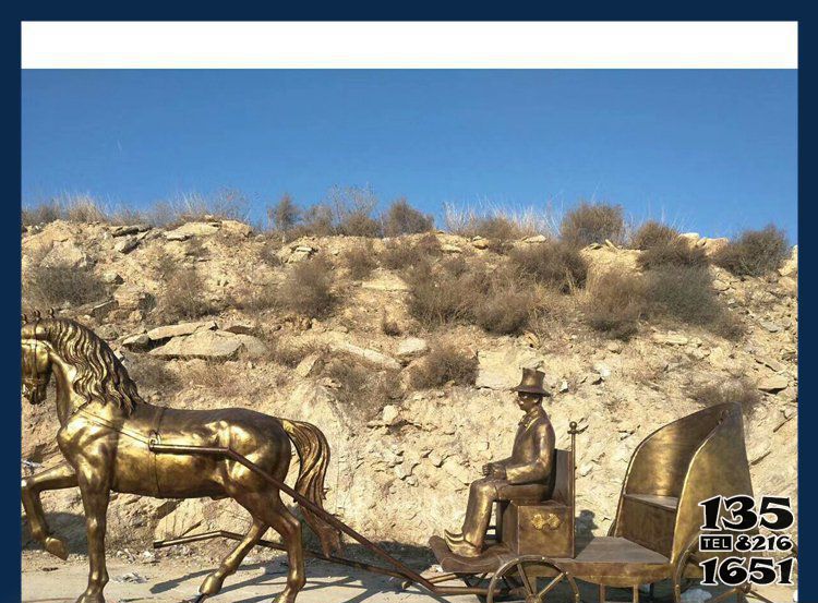 马车雕塑-游乐景点铸铜黄铜马车雕塑高清图片