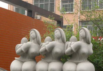女孩雕塑-公园景区抽象石雕三个女孩雕塑