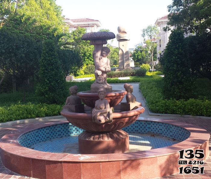 喷泉雕塑-花园小区广场景观摆放多层人物喷泉石雕高清图片