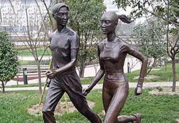 跑步雕塑-公园跑步男女人物玻璃钢仿铜雕塑