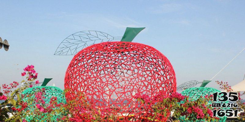 苹果雕塑-校园公园不锈钢镂空苹果景观雕塑高清图片