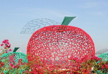 苹果雕塑-校园公园不锈钢镂空苹果景观雕塑