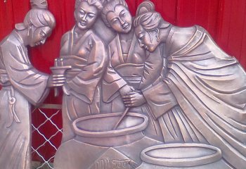 人物雕塑-广场园林装饰古人美女喝酒铸铜浮雕人物雕塑