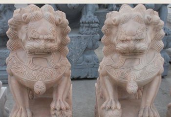 狮子雕塑-广场祠堂晚霞红石雕浮雕一对看门的狮子雕塑