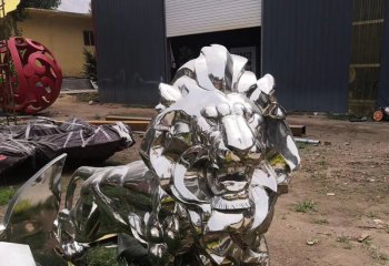 狮子雕塑-户外园林不锈钢镜面创意抽象狮子雕塑