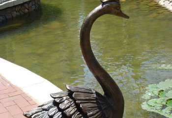 天鹅雕塑-湖边喝水玻璃钢仿铜天鹅雕塑
