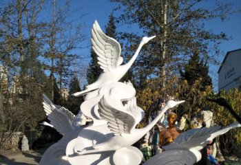 天鹅雕塑-公园创意大理石飞翔天鹅雕塑