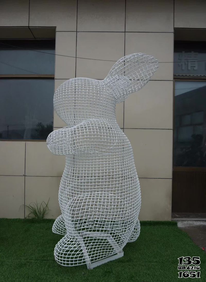 兔子雕塑-别墅一只不锈钢镂空抽象兔子雕塑