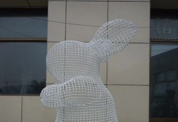 兔子雕塑-别墅一只不锈钢镂空抽象兔子雕塑