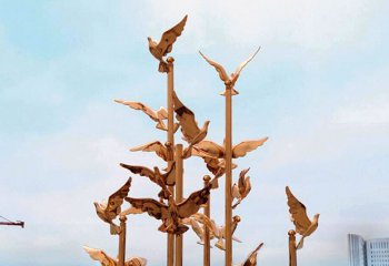 鸽子雕塑-不锈钢喷金烤漆镜面创意飞翔鸽子雕塑