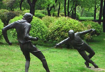 击剑雕塑-学院操场击剑运动员玻璃钢青铜雕