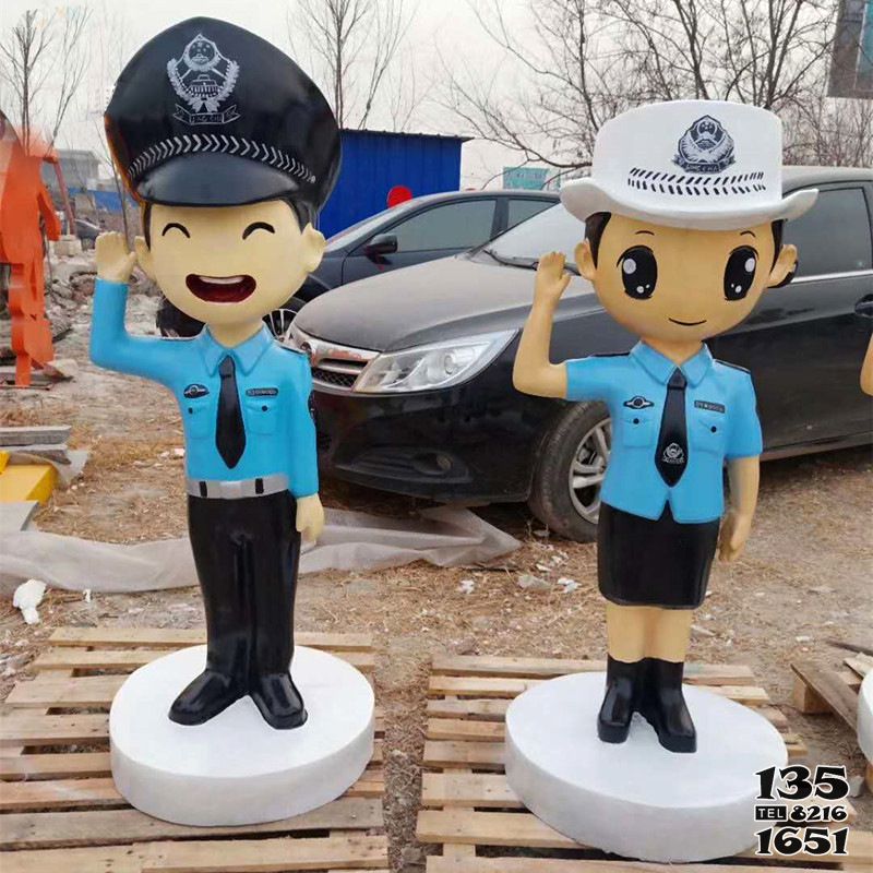 警察雕塑-玻璃钢卡通人物人民警察雕塑