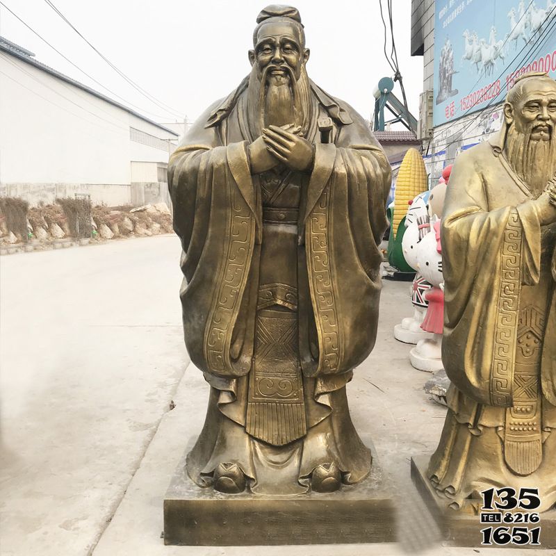 孔子雕塑-中国历史名人孔子玻璃钢仿铜雕塑高清图片