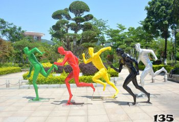 跑步雕塑-校体育广场户外玻璃钢抽象跑步运动人物雕塑