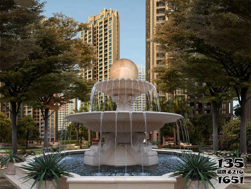 喷泉雕塑-小区广场欧式多层石雕喷泉风水高清图片
