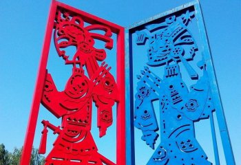 皮影戏雕塑-城市广场摆放抽象不锈钢皮影戏摆件