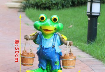 青蛙雕塑-公园玻璃钢创意挑担青蛙雕塑