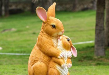 兔子雕塑-动物园两只玻璃钢黄色母子兔子雕塑