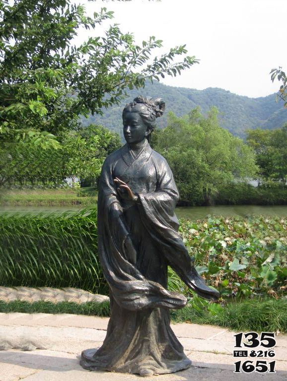 西施雕塑-观光景区春秋时期著名美女西施铜雕塑像高清图片