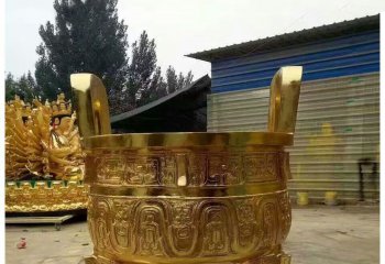 香炉雕塑-佛教寺庙室内摆放三足鼎镀金香炉雕塑