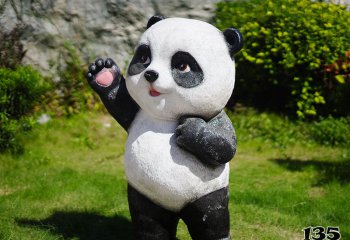 熊猫雕塑-饭店公园摆放的仿真站立招手玻璃钢熊猫雕塑