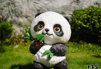 熊猫雕塑-广场花园竹子园林彩绘小只玻璃钢熊猫雕塑