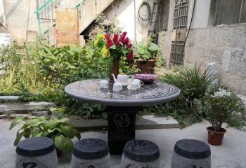 桌椅雕塑-大理石梅兰竹菊组合庭院休闲圆形石桌凳