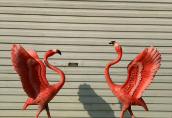 火烈鸟雕塑-室内两只飞舞的玻璃钢火烈鸟雕塑