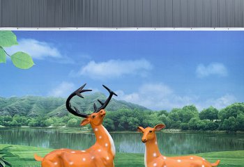 鹿雕塑-公园玻璃钢彩绘大型鹿雕塑