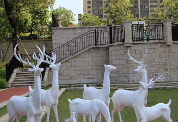 鹿雕塑-别墅小区创意不锈钢一群鹿雕塑